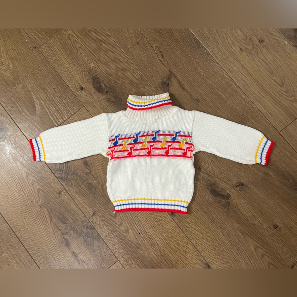 Vintage Mini Togs 12-18 Turtleneck Knit Sweater White Music Notes